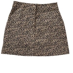 Forever 21 Leopard Print Mini Skirt Button Front Tan Black Women's S